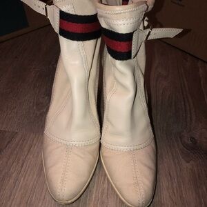 Gucci Cream Ankle Boots with Red and Black Stripes